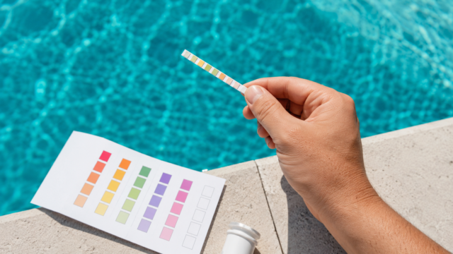 Testing free chlorine vs total chlorine with a pool test strip and color chart