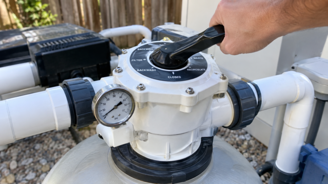 How to backwash a sand filter — multiport valve set to backwash position