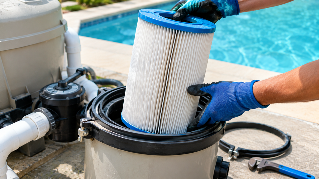 How to clean a pool filter cartridge — removing it from the filter housing