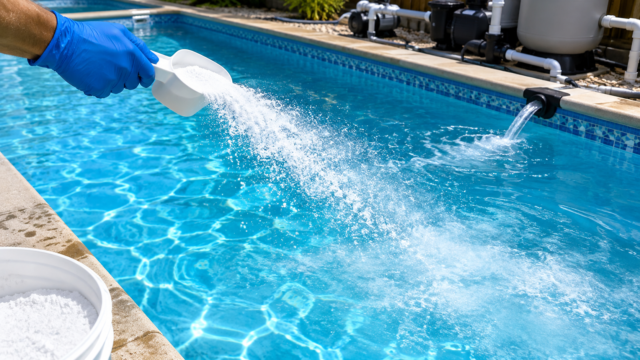 How to raise alkalinity in pool by broadcasting baking soda across the water