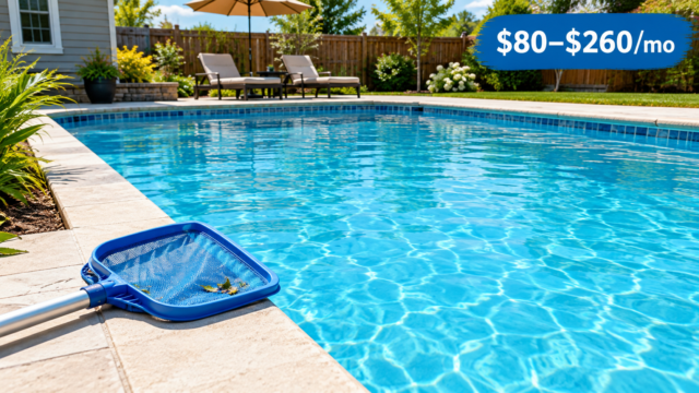Pool maintenance cost guide showing monthly price range for backyard swimming pools